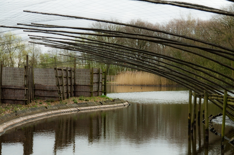 Zicht vanuit een van de vangpijpen op de wiel